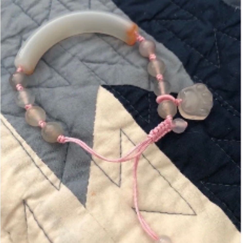 Adjustable Jade Half Bangle Bracelet Light Pinkis… - image 2